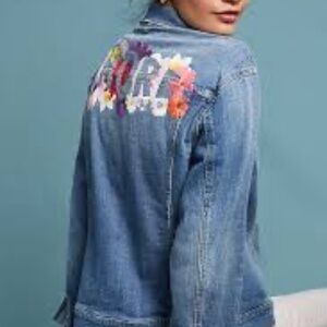 Anthropologie Pilcro & The Letterpress Amore Floral Embroidered Denim Jacket, Sm